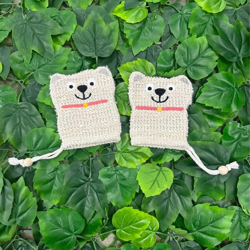 Cute Bear Sisal Soap Saver Bag Drawstring Pouch